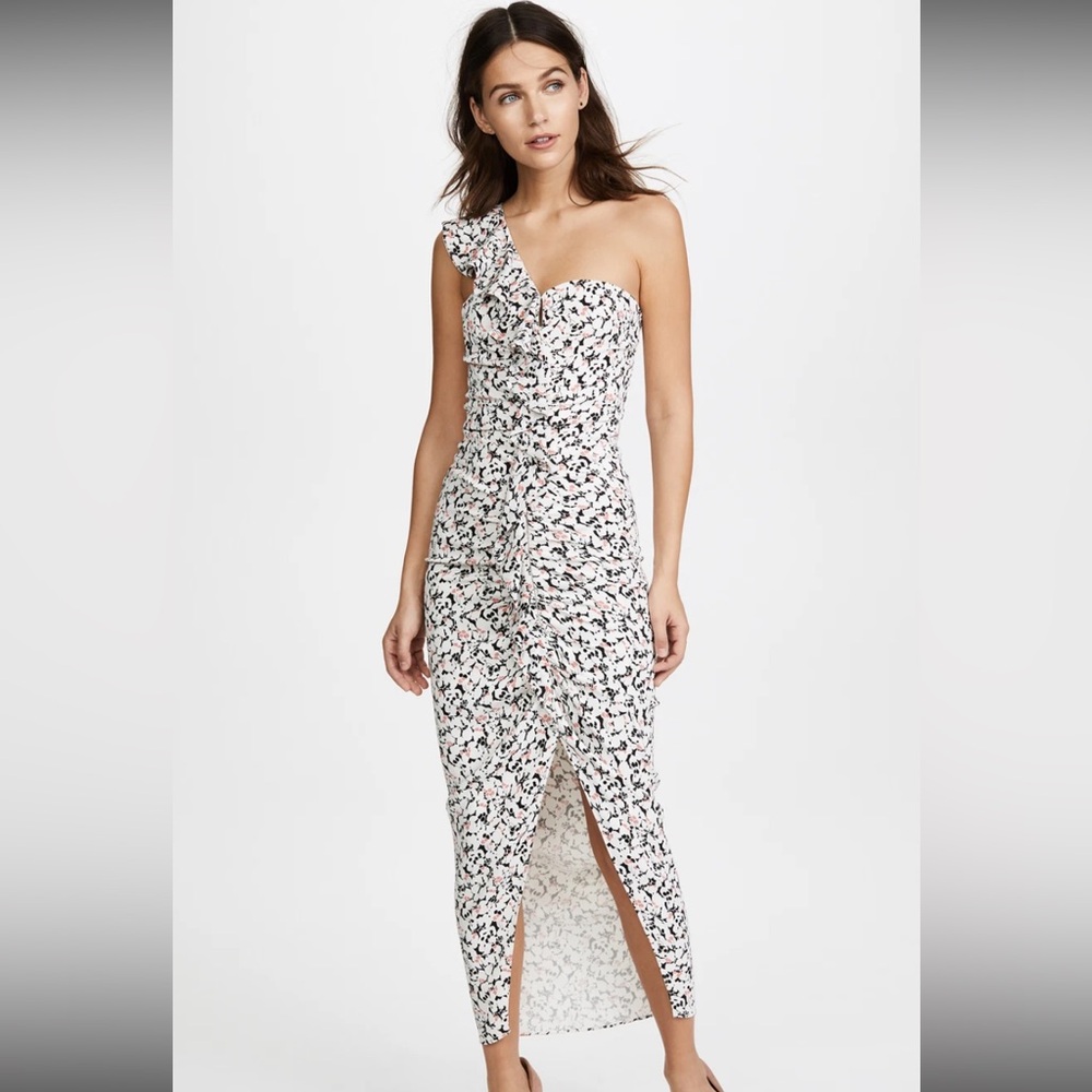 Veronica Beard Ruffian Dress Fitted One Shoulder Floral Midi